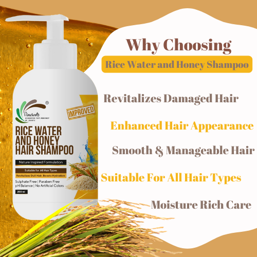 Vineroots Rice Water and Honey Shampoo | For Smoother, Shinier Hair | Sulphate & Paraben Free | For Women & Men | All Hair Types | 250 ml | Get Biotin Hair Conditioner Free