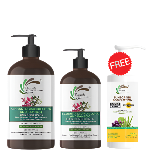 Vineroots Biotin Shampoo & Conditioner Combo - Plant Based | For Stronger, Thicker-Looking Hair & Hydration | Sulfate & Paraben-Free | 280ml + 200ml |Get Free Sunscreen Body Lotion (190ml)