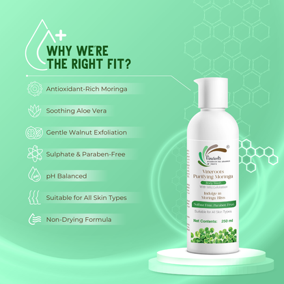 Vineroots Moringa Body Wash | Antioxidant-Rich, Exfoliating & Moisturizing Shower Gel with Aloe Vera Juice & Walnut Shell | For Smooth, Fresh & Healthy Skin | Sulfate & Paraben Free | Unisex | 250ml