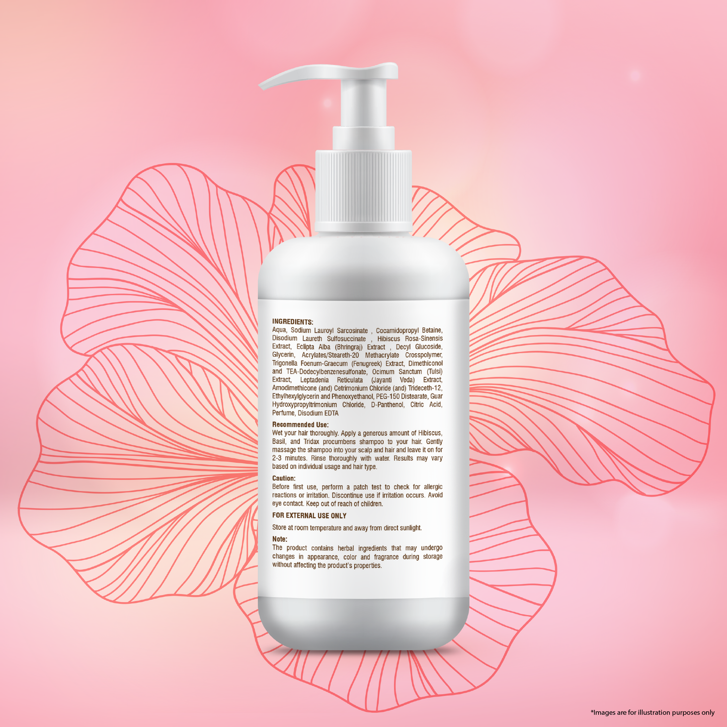 Vineroots Hibiscus, Basil & Tridax Shampoo | Sulfate & Paraben -Free | For Mild Dandruff Care, Stronger Roots & Healthy Scalp | 280ml | Get a Free Neem Comb