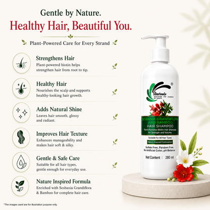 Vineroots Biotin Shampoo – Plant-Based | Sesbania & Bamboo for Strength, Volume & Nourishment | Sulphate & Paraben-Free | For Women & Men, All Hair Types | 280ml