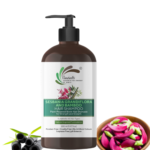Vineroots Biotin Shampoo – Plant-Based | Sesbania & Bamboo for Strength, Volume & Nourishment | Sulphate & Paraben-Free | For Women & Men, All Hair Types | 280ml + Free Biotin Hair Conditioner