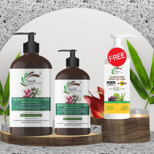 Vineroots Biotin Shampoo & Conditioner Combo - Plant Based | Sesbania & Bamboo for Strength, Volume & Damage Repair | Sulfate & Paraben-Free | For Women & Men , All Hair Types | 280ml + 200ml |Get Free Sunscreen Body Lotion (190ml)