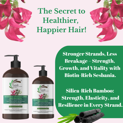 Vineroots Biotin Shampoo & Conditioner Combo - Plant Based | Sesbania & Bamboo for Strength, Volume & Damage Repair | Sulfate & Paraben-Free | For Women & Men , All Hair Types | 280ml + 200ml |Get Free Sunscreen Body Lotion (190ml)
