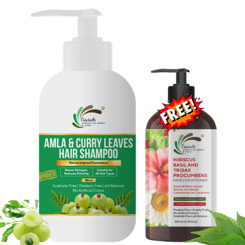 Vineroots Amla & Curry Leaves Shampoo | For Hair Strength and Scalp Care | Sulphate & Paraben-Free | For Women and Men | All Hair Types | 250ml | Get Hibiscus Hair Conditioner Free