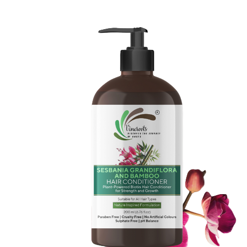 Vineroots Biotin Hair Conditioner – Plant-Based Sesbania & Bamboo | Strengthens, Nourishes & Adds Shine | Sulphate & Paraben-Free | For Men & Women, All Hair Types – 200ml | Get a Free Neem Comb