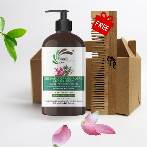 Vineroots Biotin Hair Conditioner – Plant-Based Sesbania & Bamboo | Strengthens, Nourishes & Adds Shine | Sulphate & Paraben-Free | For Men & Women, All Hair Types – 200ml | Get a Free Neem Comb