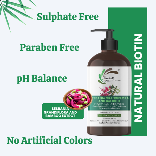 Vineroots Biotin Hair Conditioner – Plant-Based Sesbania & Bamboo | Strengthens, Nourishes & Adds Shine | Sulphate & Paraben-Free | For Men & Women, All Hair Types – 200ml | Get a Free Neem Comb