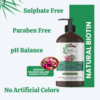 Vineroots Biotin Hair Conditioner – Plant-Based Sesbania & Bamboo | Strengthens, Nourishes & Adds Shine | Sulphate & Paraben-Free | For Men & Women, All Hair Types – 200ml | Get a Free Neem Comb