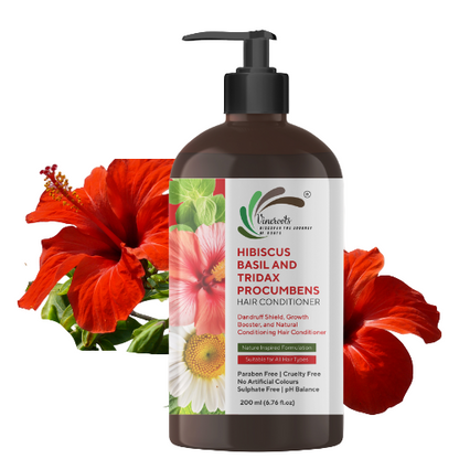 Vineroots Hibiscus, Basil & Tridax Hair Conditioner | Nourishing & Strengthening with Gentle Dandruff Care | Sulfate & Paraben-Free | For women & Men, All Hair Types | 200ml + Free Neem Comb