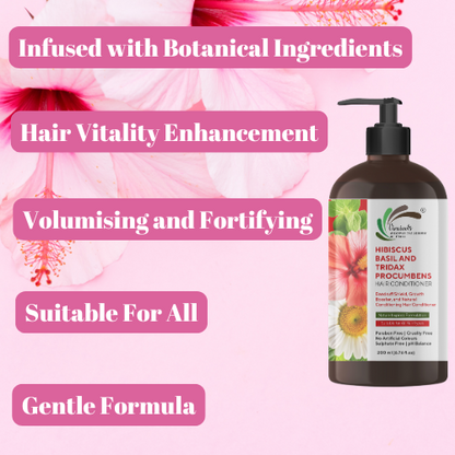 Vineroots Hibiscus, Basil & Tridax Hair Conditioner | Nourishing & Strengthening with Gentle Dandruff Care | Sulfate & Paraben-Free | For women & Men, All Hair Types | 200ml + Free Neem Comb
