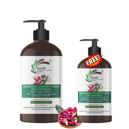 Vineroots Biotin Shampoo – Plant-Based | Sesbania & Bamboo for Strength, Volume & Nourishment | Sulphate & Paraben-Free | For Women & Men, All Hair Types | 280ml + Free Biotin Hair Conditioner