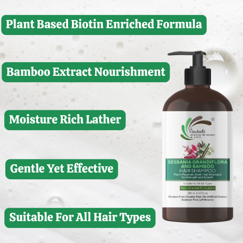 Vineroots Biotin Shampoo – Plant-Based | Sesbania & Bamboo for Strength, Volume & Nourishment | Sulphate & Paraben-Free | For Women & Men, All Hair Types | 280ml + Free Biotin Hair Conditioner