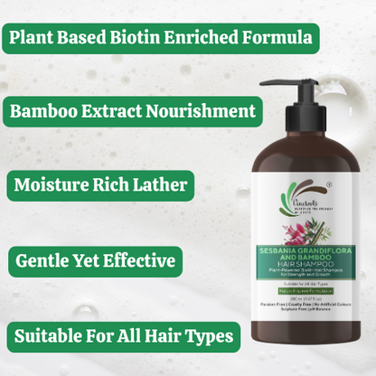 Vineroots Biotin Shampoo – Plant-Based | Sesbania & Bamboo for Strength, Volume & Nourishment | Sulphate & Paraben-Free | For Women & Men, All Hair Types | 280ml + Free Biotin Hair Conditioner
