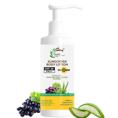 Vineroots Sunscreen Lotion SPF 30 | Aloe Vera & Black Grapes | Broad Spectrum UVA/UVB | Lightweight, Non-Greasy Sun Protection for Men & Women | All Skin Types, 190 ml (Buy 1 Get 1 Free)