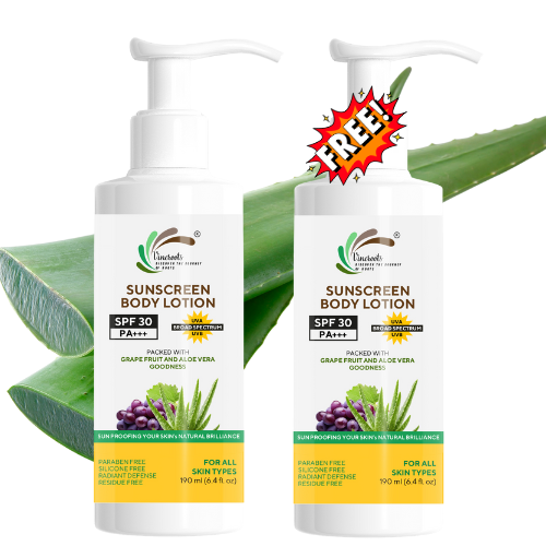 Vineroots Sunscreen Lotion SPF 30 | Aloe Vera & Black Grapes | Broad Spectrum UVA/UVB | Lightweight, Non-Greasy Sun Protection for Men & Women | All Skin Types, 190 ml (Buy 1 Get 1 Free)