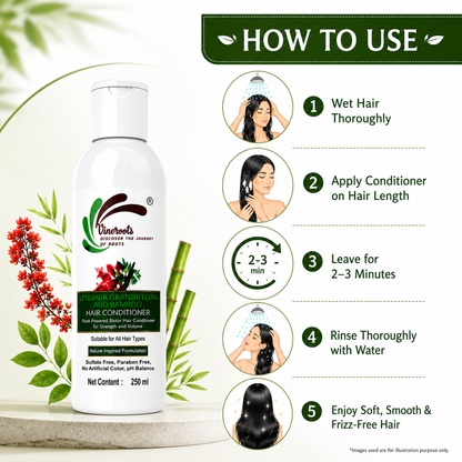 Vineroots Biotin Hair Conditioner – Plant-Based Sesbania & Bamboo | Strengthens, Nourishes & Adds Shine | Sulphate & Paraben-Free | For Men & Women, All Hair Types – 250ml | Get a Free Neem Comb