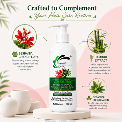 Vineroots Biotin Shampoo – Plant-Based | Sesbania & Bamboo for Strength, Volume & Nourishment | Sulphate & Paraben-Free | For Women & Men, All Hair Types | 280ml