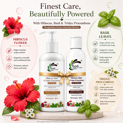 Vineroots Hibiscus, Basil &Tridax Shampoo & Conditioner Combo | For Mild Dandruff, Strength & Softness | Sulphate & Paraben-Free | For Women & Men | All Hair Types | 280ml + 250ml