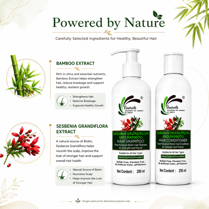 Vineroots Biotin Shampoo & Conditioner Combo - Plant Based | Sesbania & Bamboo for Strength, Volume & Damage Repair | Sulfate & Paraben-Free | For Women & Men , All Hair Types | 280ml + 250ml1
