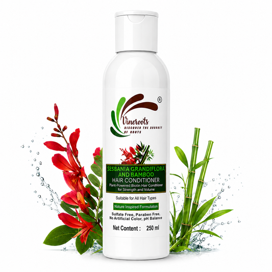 Vineroots Biotin Hair Conditioner – Plant-Based Sesbania & Bamboo | Strengthens, Nourishes & Adds Shine | Sulphate & Paraben-Free | For Men & Women, All Hair Types – 250ml | Get a Free Neem Comb