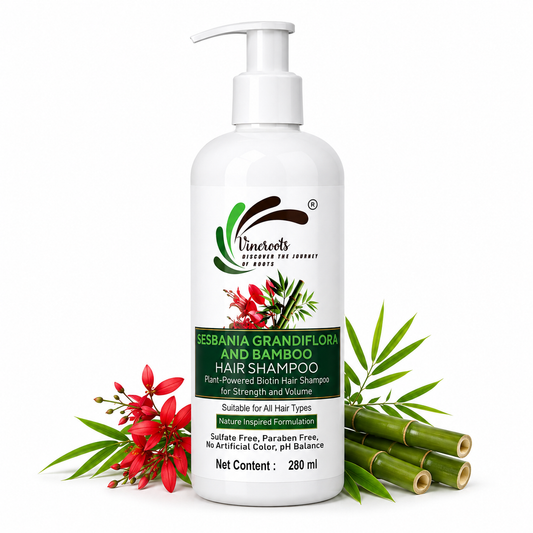 Vineroots Biotin Shampoo – Plant-Based | Sesbania & Bamboo for Strength, Volume & Nourishment | Sulphate & Paraben-Free | For Women & Men, All Hair Types | 280ml